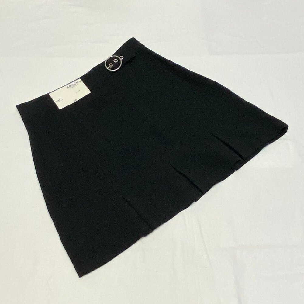 Arizona Jean Co Black A-Line Mini Skirt S Box Pleat Self-Belt Side Zip NWT - Picture 7 of 11